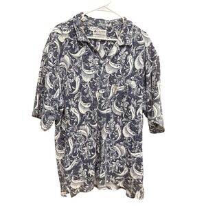 Columbia‎ Fishing Shirt Button Up Short Sleeve Fish Print Camp Shirt XL